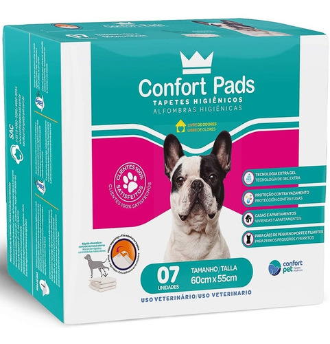 Kit 5 Tapete Higiênico Cachorro 60x55cm Confort Pads C/ 7 Un