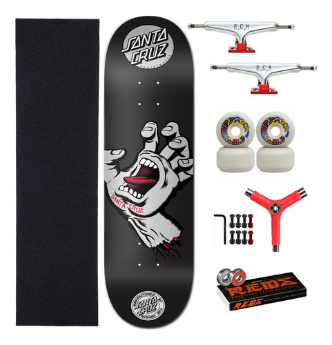 Skate Completo Profissional Santa Cruz + Chave E Red Bones
