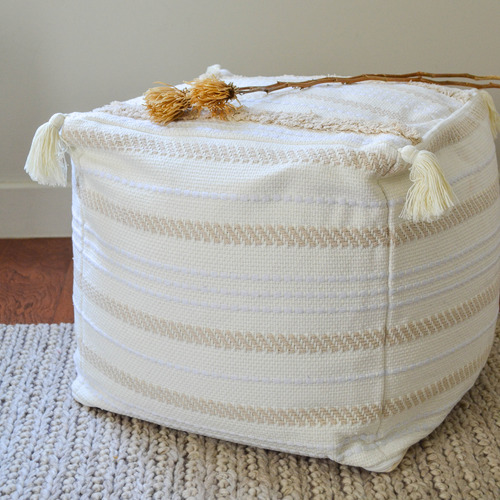 Pouf / Puff Cubo Alto Con Flecos Marroquí Relan