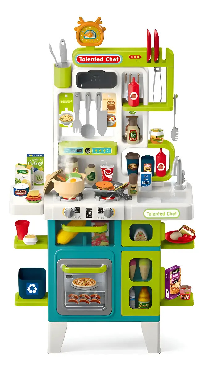Cozinha infantil com água luz sonora acessórios Steam 104 verde limão