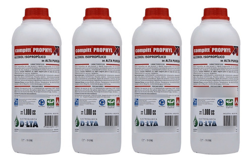 Alcohol Isopropilico Delta 1 Litro Alta Pureza X4 Unidades