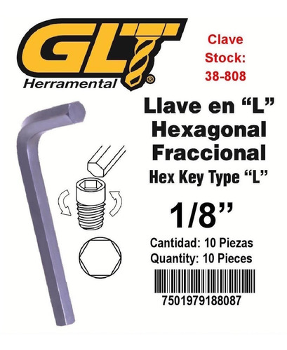 Llave Allen® Hexagonal 1/8 Tipo L Bolsa C/10 G L T®