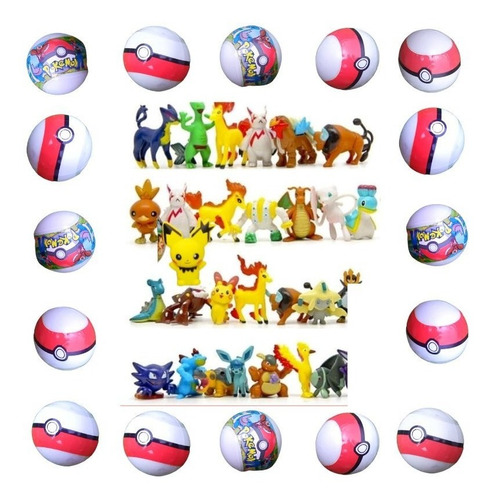Kit Com 20 Miniaturas Pokémon + 20 Pokebolas 2-3cm Brinquedo