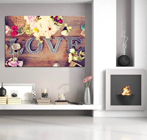 Cuadro 60x90cm Love Flores Amor Vintage Felicidad Romantico