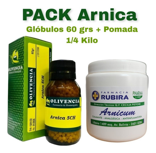 Pack Arnica Glóbulos + Pomada 1/4 Kilo P/dolores, Hinchazón