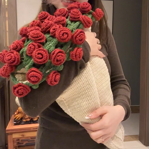 Manta De Rosa Tridimensional Tejida A Ganchillo De 80 Cm