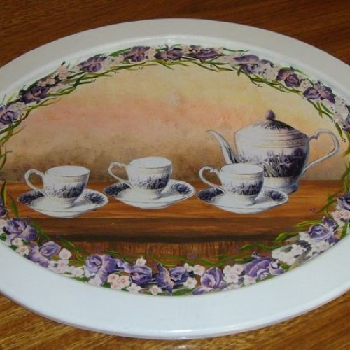 Bandeja De Madera Pintada A Mano
