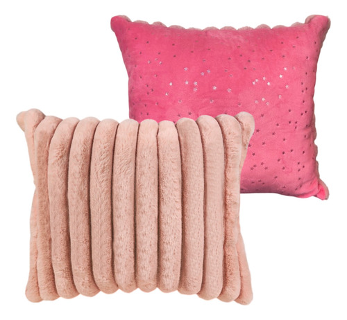 Set 2 Pzs Cojines Decorativos Doble Vista Para Hogar Suaves Fucsia Rayas