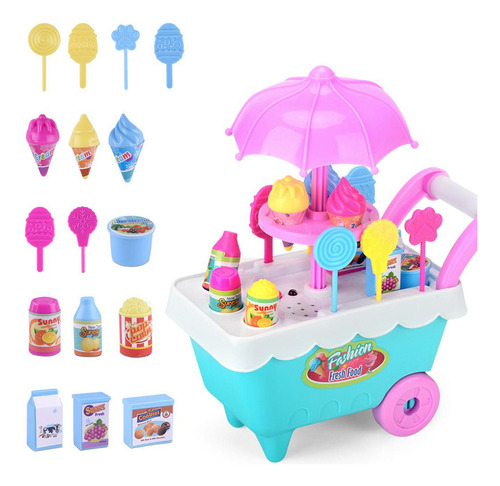 Carrito De Helados De 19 Piezas Con Música Y Luces, Juguete