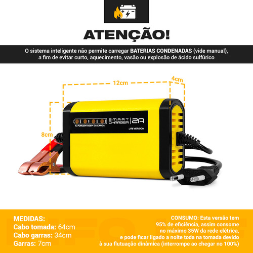 Carregador De Bateria Automotivo 12v 2a Carro Moto Fonte Jet Automático Nobreak Bivolt Inmetro Smartcharger 4x4sc