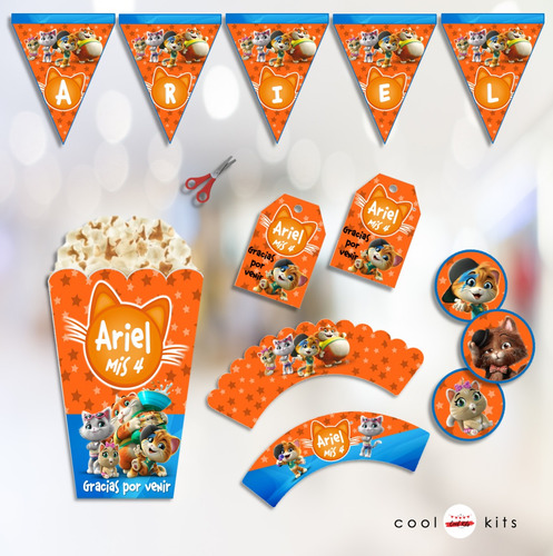 Kit Imprimible 44 Gatos Personalizado Cumpleaños Candybar