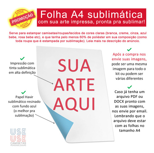 10 Folhas A4 De Papel Sublimático Com Suas Artes Já Impressa