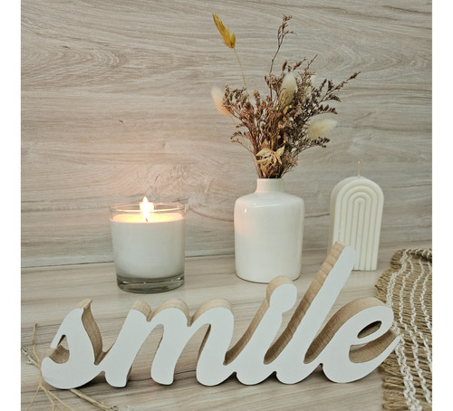 Palabra Smile Sonrie Cartel Decorativa En Madera Mdf Deco