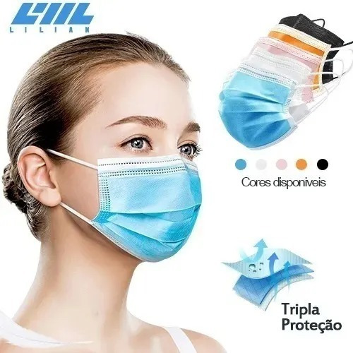 Máscara Descartável De Proteção Facial Tripla Cx C/ 50 Pçs