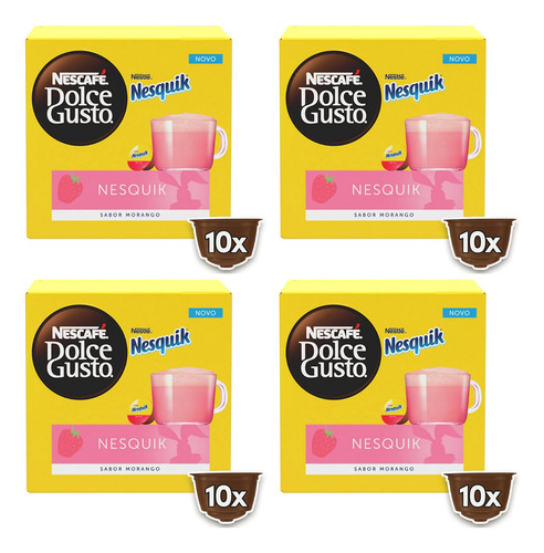Kit 4cx Leite Morango Nesquik Cápsula Nescafé Dolce Gusto