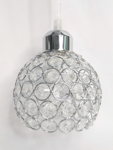 Luminária Pendente Bola Esfera Cristal E27 Altura Regulável Estrutura Prata