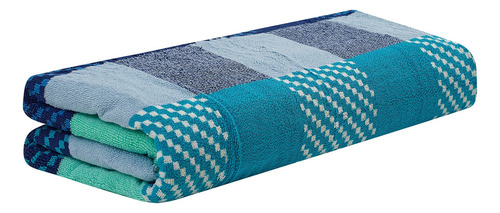 Toallón De Playa 100% Algodón Diseños A Cuadros Color Azul y gris Turquesa eterno