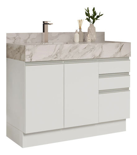 Vanitory Para Baño 120cm Madesa 2 Puertas 3 Cajones Blanco
