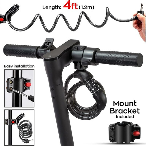 Cable De Bloqueo De Scooter Para Xiaomi Mijia M365 Es Series, Cerraduras Combinadas De Bicicleta, Cerradura De Cadena Enrollada, Alambre De Acero Básico De Núcleo Autoenrollable, 4 Pies De