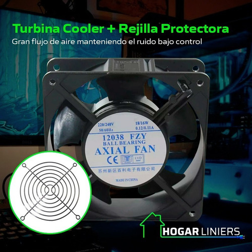 Imagen 6 de 10 de Kit Turbina Metalica 220v 4in Con Buje + Rejilla Cooler
