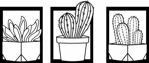 Cuadros Calados Diseño De Cactus En Macetas Siluetados