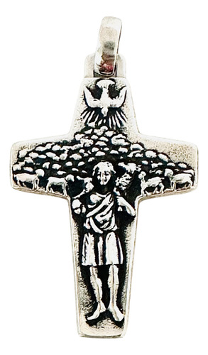 Sg- Joyería. Dije Cruz Del Buen Pastor Con Relieve De Plata. Plateado Empavonado