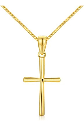 14k Gold Cross Pendant And Wheat Chain Necklace For Women,