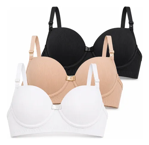 Kit 3 Sutiã Canelado Básico Cor Neutra Alça Ajustável Sutian