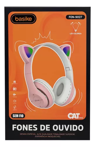 Fone Gatinho Sem Fio Led Bluetooth Infantil Orelha Gato Cat