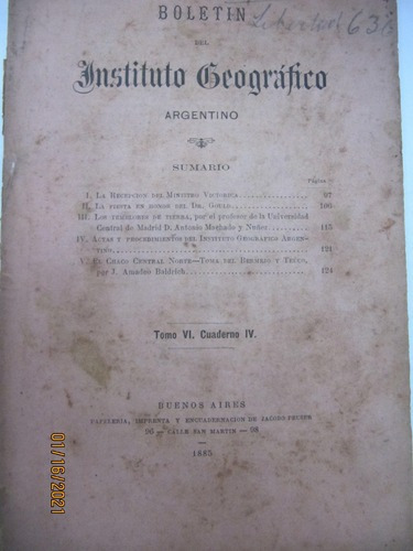 Boletin Instituto Geografico Argentino T.vi Cuaderno Iv 1885