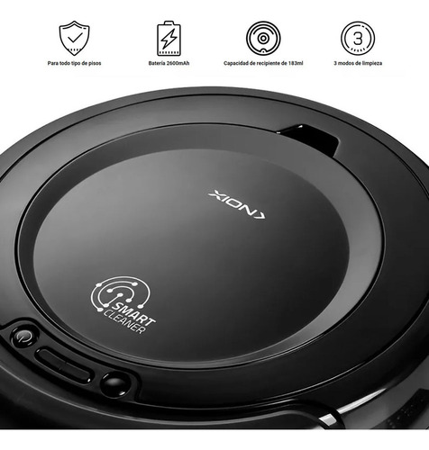 Aspiradora Robot Xion Control Remoto Vuelve A La Base Mopea Color Negro