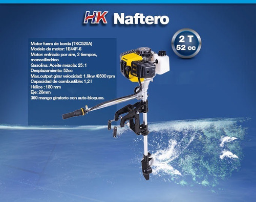 Imagen 5 de 6 de Motor Fuera De Borda Naftero Hk- 2 T 2,6hp-52cc + Bidon 5 Lt