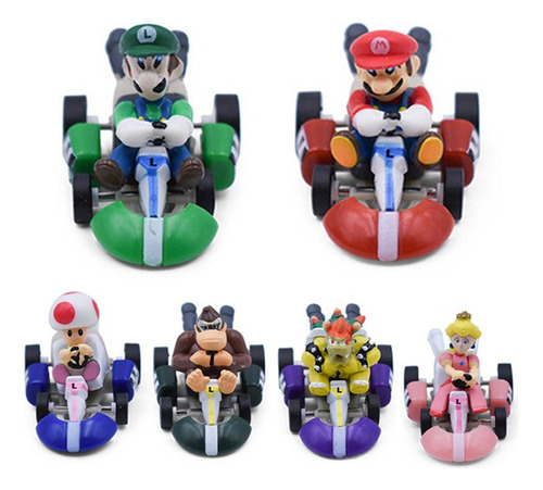 Juego De 6 Unidades Super Mario Kart Pull Back Coche