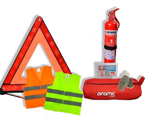 Imagen 1 de 10 de Kit De Seguridad Auto Premium Matafuego Chaleco Vtv 6 En 1