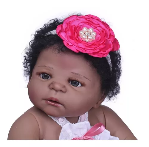 Boneca Original Bebê Reborn Realista Menina Negra 55CM Com Acessórios e  Certificado