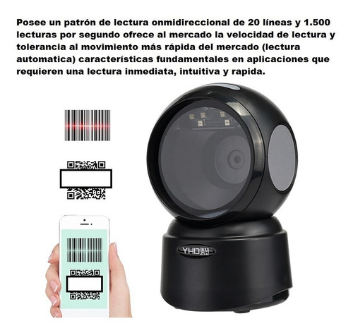 Imagen 5 de 9 de Lector Escáner Código De Barras Omnidireccional Usb Con Base