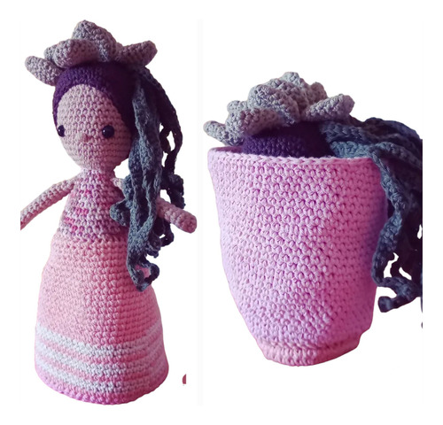 Muñeca Amigurumi Flora Q Se Convierte En Maceta Mide 23 Cm