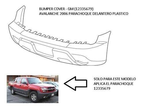 12335679 Parachoque Del Avalanche 2006 Plastico Chevrolet