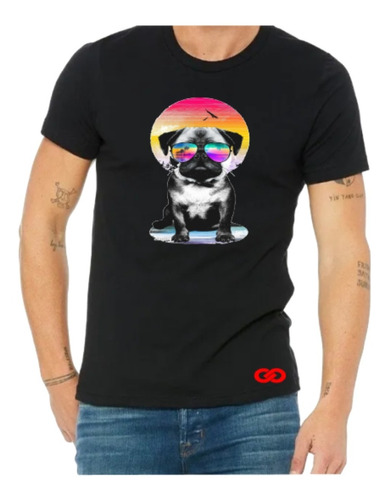 Polera Perro Pug Lentes Sol En Verano Lentes 100% Algodón