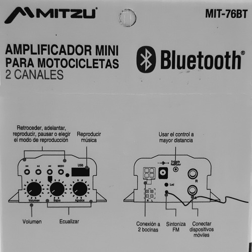 Imagen 5 de 7 de Amplificador Bluetooth Usb Fm Control Mitzu Mit-76bt