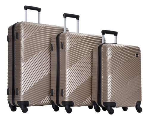 Set De Equipaje Rígido 3 Maletas 20,24 Y 28 Pulgadas Dorado Rayas