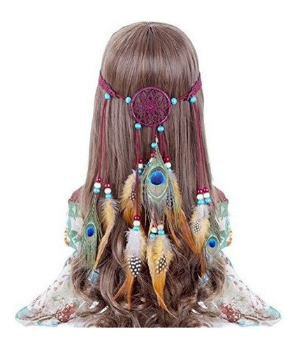 Tocado De Plumas Indio Diadema De Hippie De Pavo Real Con At