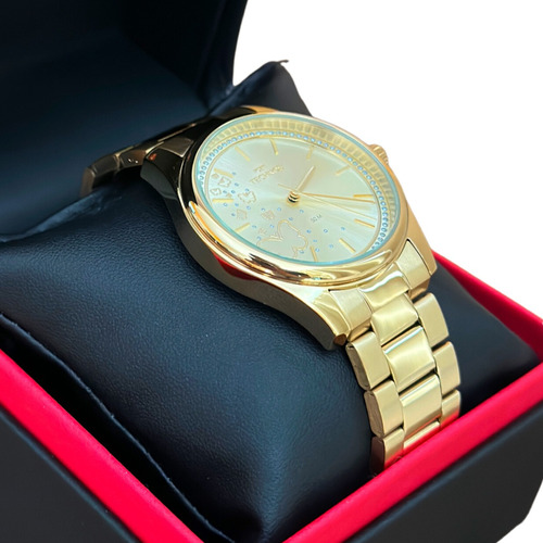 Relógio Feminino Technos Grande Dourado De Luxo Com Garantia