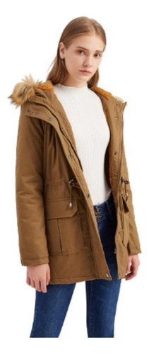 Abrigo Cálido Con Cuello Piel Y Capucha Invierno For Mujer