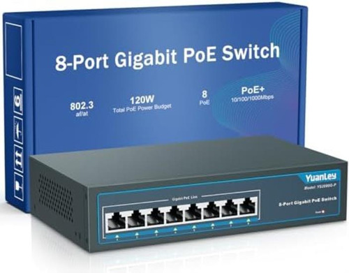 Conmutador Poe Gigabit De 8 Puertos Yuanley, 8 Puertos Poe+ 