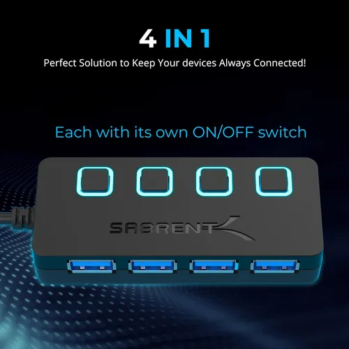 Hub Usb Sabrent Usb 3.0 De 4 Puertos Con Interruptores De Al
