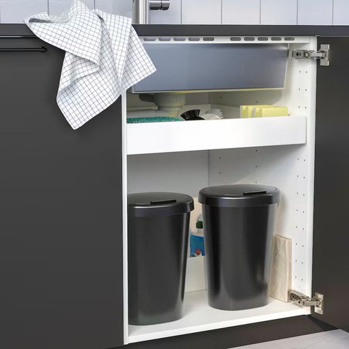Bote De Basura 8l Doble Seccion Con Tapa Compacto Negro Negro