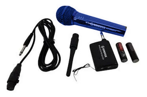 Micrófono Inalámbrico/alámbrico 15 A 30 Metros Karaoke  Azul