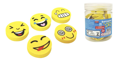 Kit C/24 Peças Pote De Borrachas Emoji Escritório Material Cor Amarelo