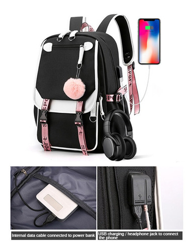 Mochila Kawaii De Estilo Coreano Con Interfaz Usb+llavero Mochila Kawaii De Estilo Coreano Con Interfaz Usb+llavero